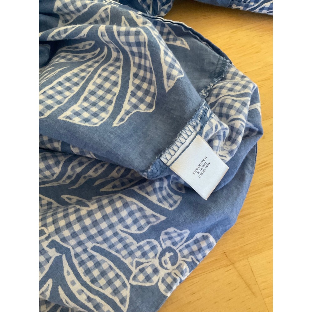 Christopher & Banks Blue White Floral Gingham Tie Front Bell Sleeve Top XL - Picture 8 of 8